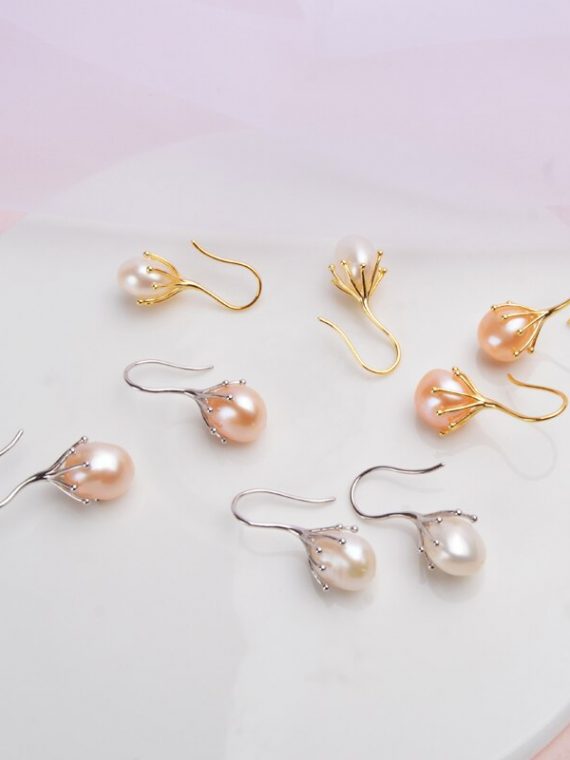 Baroque Shaped Natural Fresh Water Pearl Earrings in 925 Sterling Silver 2